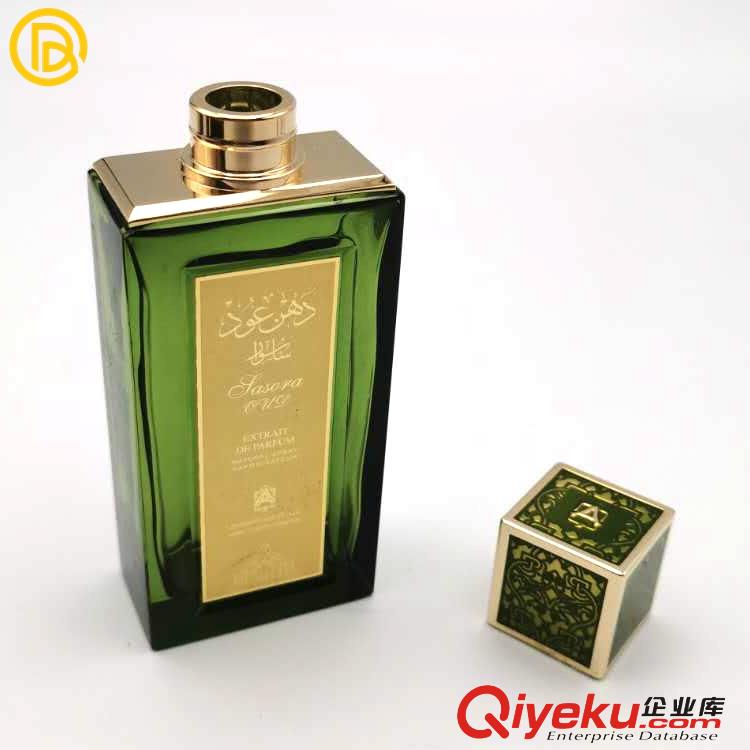 廠家定制方形香水蓋電鍍金色滴膠綠色鋅合金香水蓋化妝品香水蓋