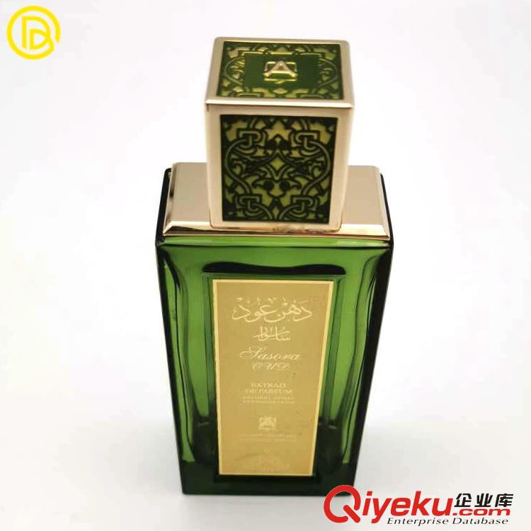 廠家定制方形香水蓋電鍍金色滴膠綠色鋅合金香水蓋化妝品香水蓋