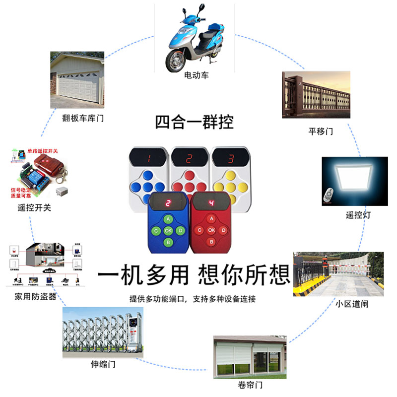 四合一多频遥控钥匙 280-868MHZ拷贝控制4种门控 USB充电车库门钥匙