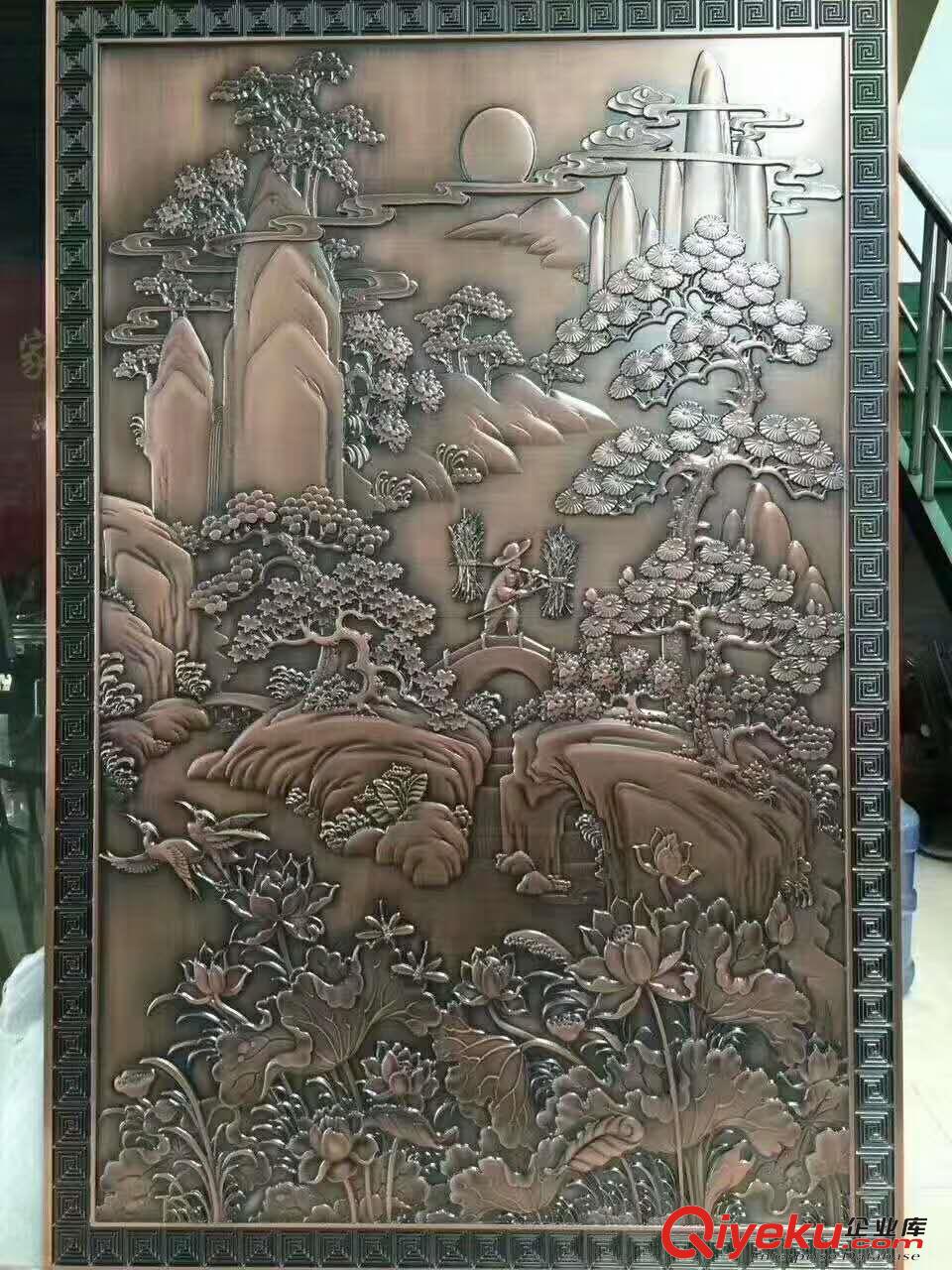 天津純銅雕花浮雕壁畫酒店前臺(tái)裝飾背景墻原始圖片3