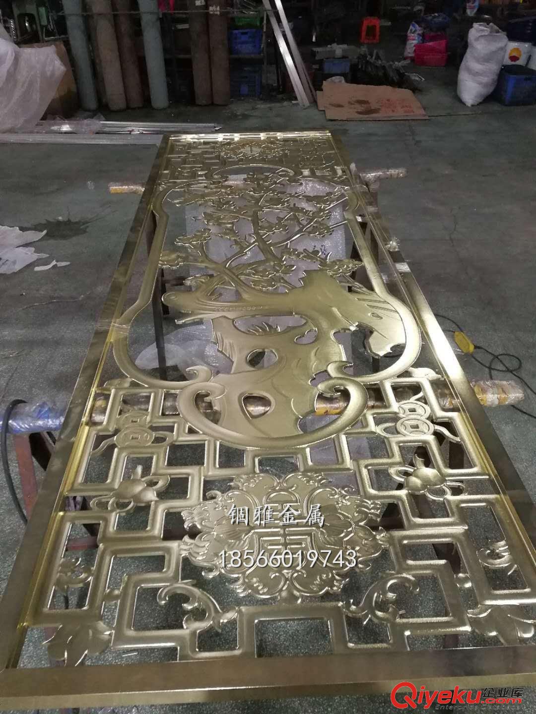 供應鈦金色鋁板雕刻屏風,鋁藝鏤空花格屏風原始圖片3