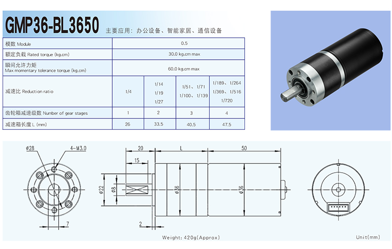 36mm無刷行星減速電機榨汁機馬達長壽命原始圖片2