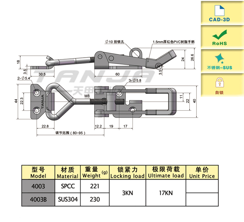 搭扣 螺桿重型可調(diào)節(jié)4001鐵鍍鋅不銹鋼搭扣 定制通用箱包五金搭扣